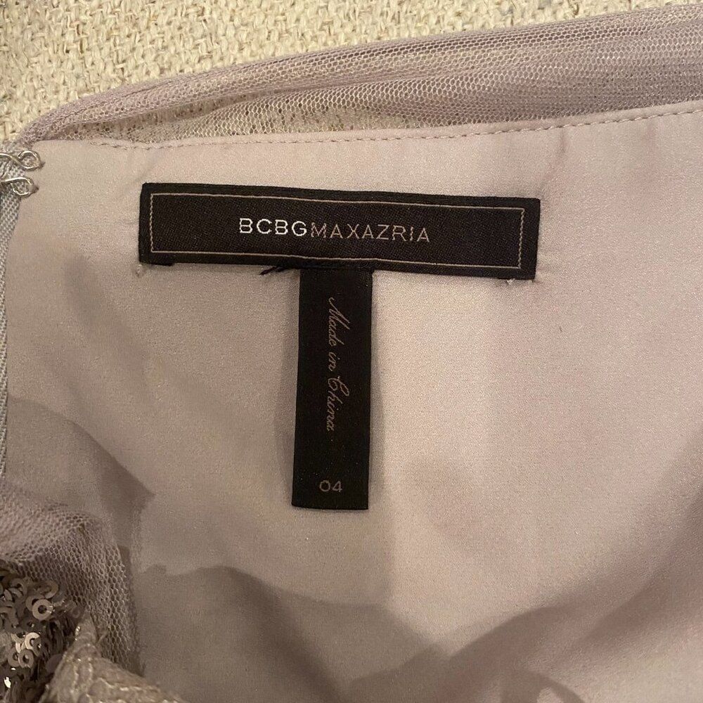 BCBGMAXAZRIA ABIGAIL PAISLEY GRAY AND LAVENDER SEQUINED COCKTAIL DRESS - Picture 7 of 8